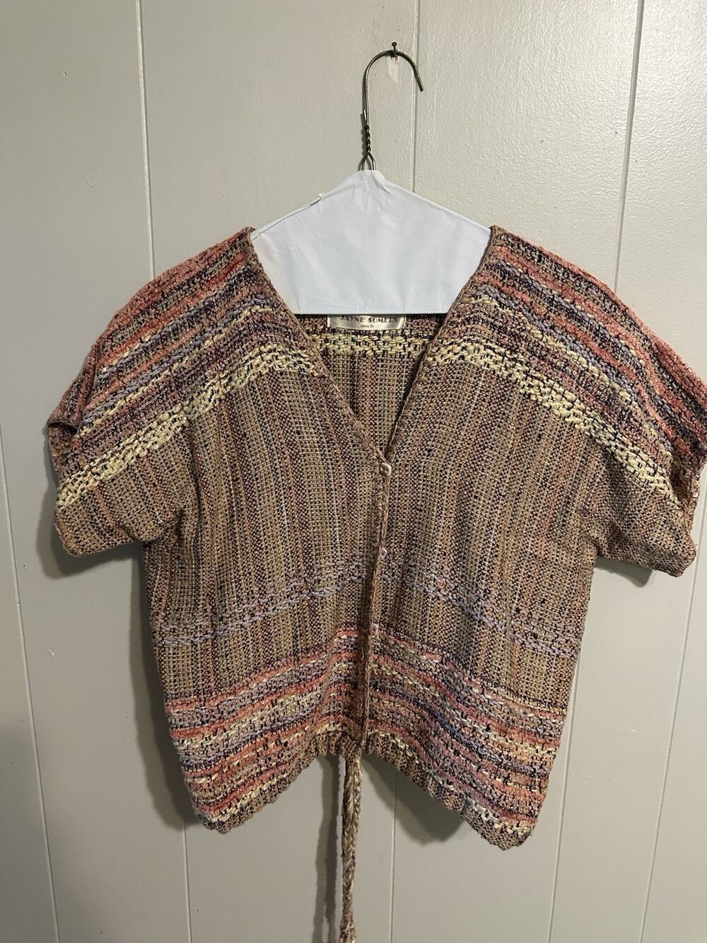 Chamisa/Jayne Sombers Women’s Vintage Open Tie Front Striped Top Brown Multi